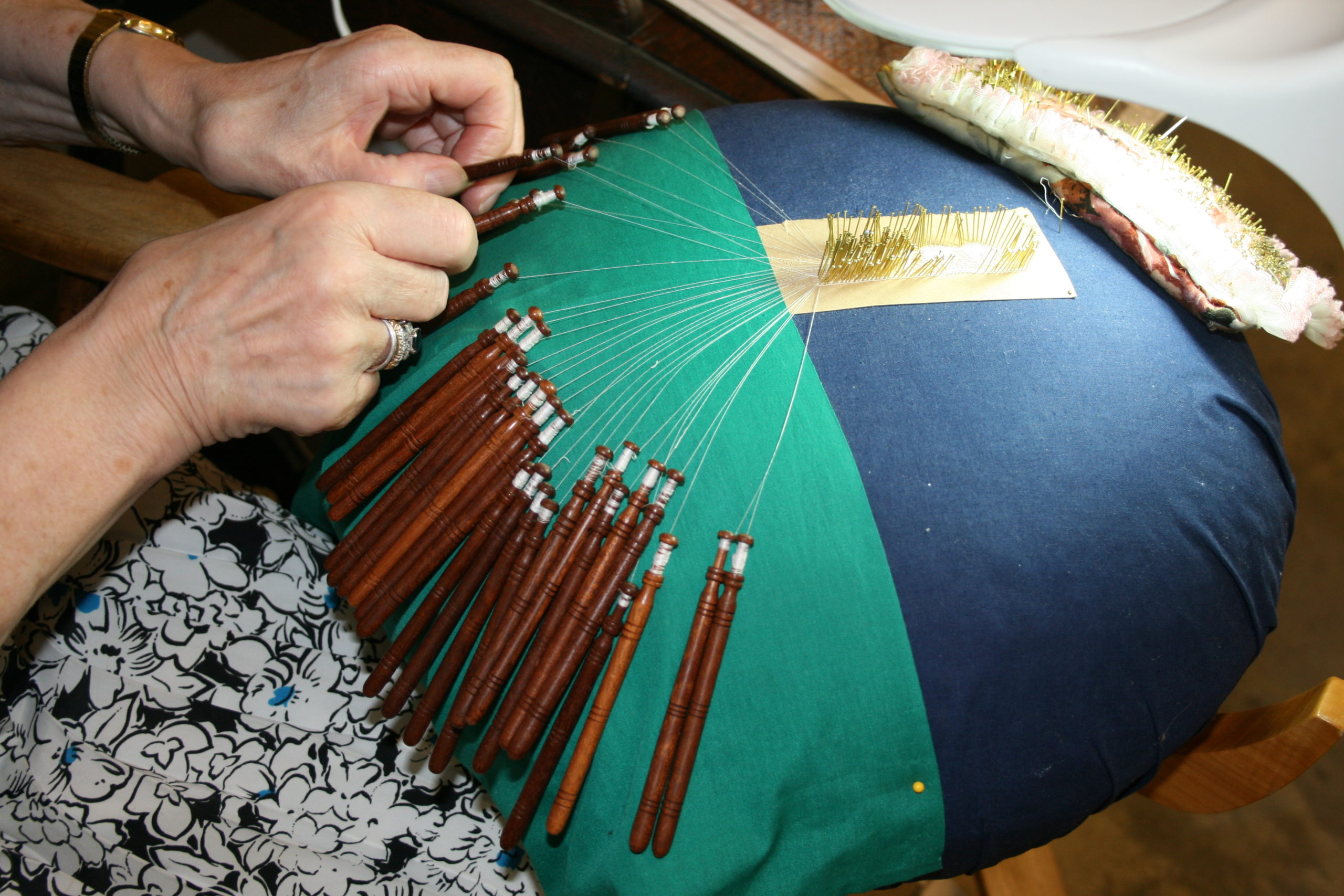 Malmesbury lace pillow and bobbins