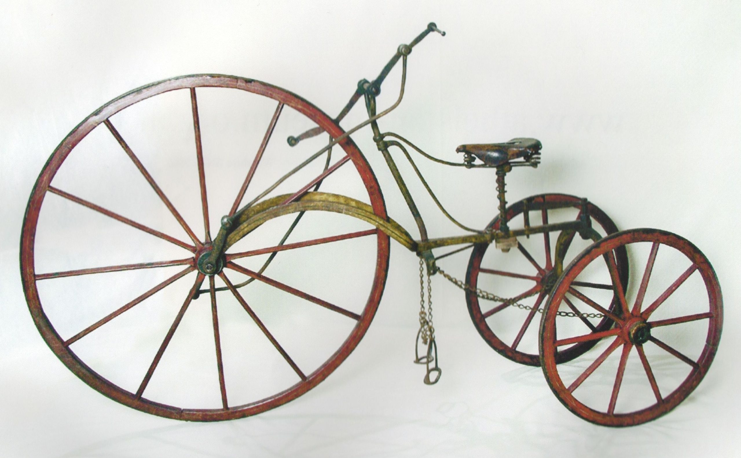 Tricycle, hand-driven and foot-steered, mid 19th century.